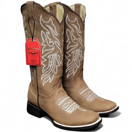Botas Altas de Cuero Grasso para Mujer en Horma Rodeo Color Tan Q322N6231 - Quincy Boots