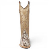 Botas Altas de Piel con Pelo de Vaca y Diseño Triad Picasso Punta Recortada Para Dama Color Arena - Tanner Mark Boots - Tanner Mark Boots