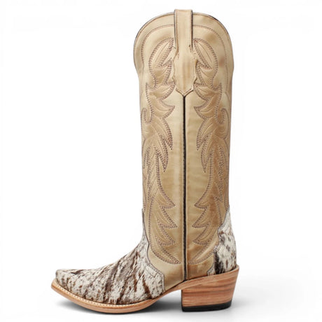 Botas Altas de Piel con Pelo de Vaca y Diseño Triad Picasso Punta Recortada Para Dama Color Arena - Tanner Mark Boots - Tanner Mark Boots