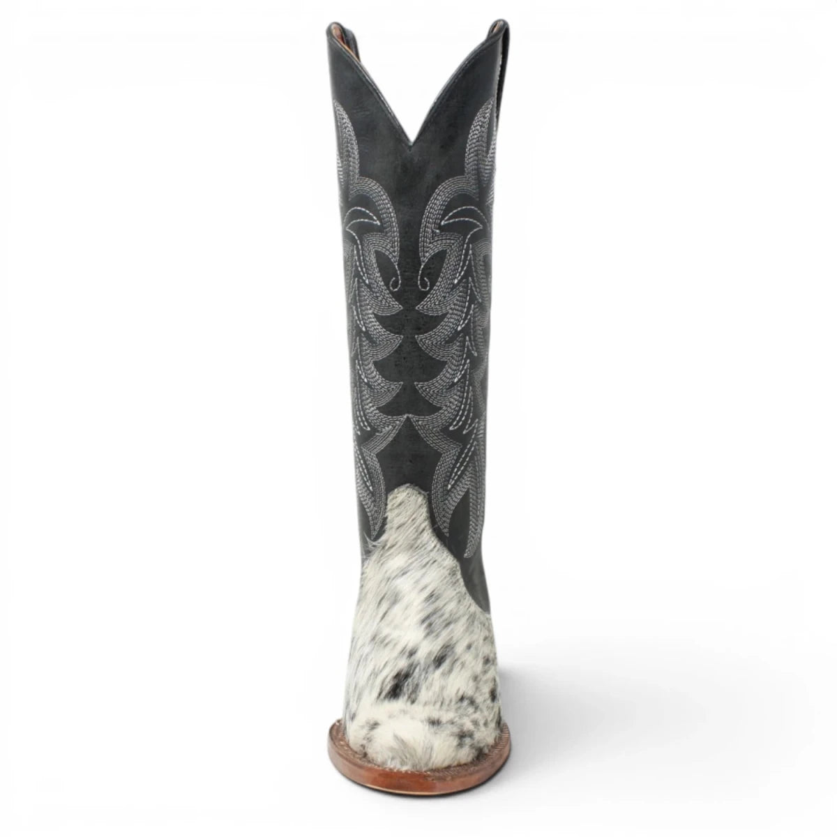 Botas Altas de Piel con Pelo de Vaca y Diseño Triad Punta Recortada Para Dama Color Blanco y Negro - Tanner Mark Boots - Tanner Mark Boots