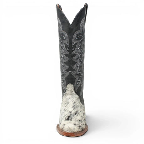 Botas Altas de Piel con Pelo de Vaca y Diseño Triad Punta Recortada Para Dama Color Blanco y Negro - Tanner Mark Boots - Tanner Mark Boots