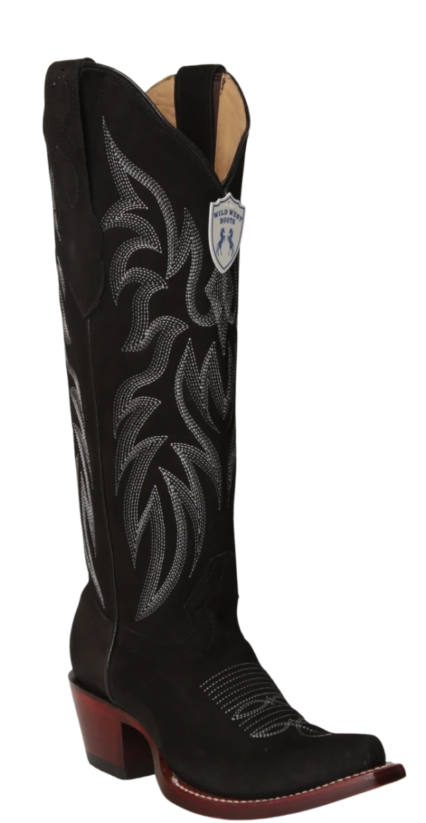 Botas Altas de Piel Gamuza Original Punta Recortada Para Dama Wild West Boots - Negro - Wild West Boots