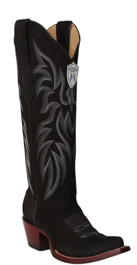 Botas Altas de Piel Gamuza Original Punta Recortada Para Dama Wild West Boots - Negro - Wild West Boots