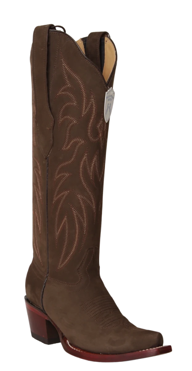 Botas Altas de Piel Gamuza Original Punta Recortada Para Dama Wild West Boots - Tabaco - Wild West Boots