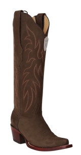 Botas Altas de Piel Gamuza Original Punta Recortada Para Dama Wild West Boots - Tabaco - Wild West Boots