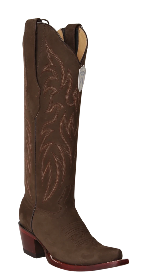 Botas Altas de Piel Gamuza Original Punta Recortada Para Dama Wild West Boots - Tabaco - Wild West Boots