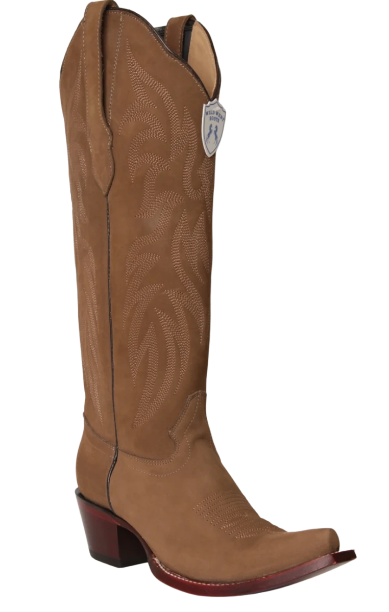 Botas Altas de Piel Gamuza Original Punta Recortada Para Dama Wild West Boots - Taupe - Wild West Boots