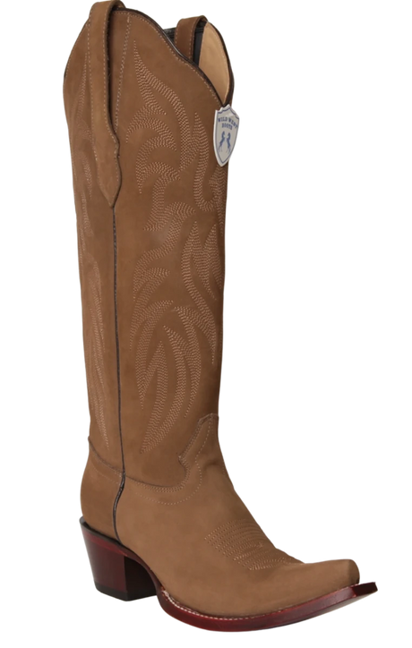 Botas Altas de Piel Gamuza Original Punta Recortada Para Dama Wild West Boots - Taupe - Wild West Boots