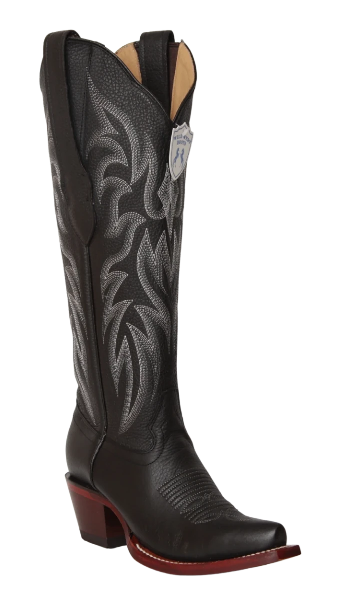 Botas Altas de Piel Grisly Original Punta Recortada Para Dama Wild West Boots - Negro - Wild West Boots