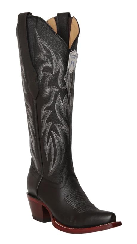 Botas Altas de Piel Grisly Original Punta Recortada Para Dama Wild West Boots - Negro - Wild West Boots