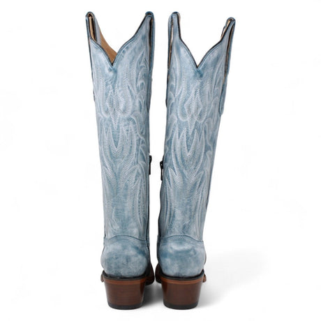 Botas Altas de Piel Original Punta Recortada Para Dama Color Azul Mezclilla - Los Altos Boots - Los Altos Boots