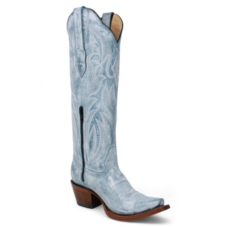 Botas Altas de Piel Original Punta Recortada Para Dama Color Azul Mezclilla - Los Altos Boots - Los Altos Boots
