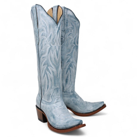Botas Altas de Piel Original Punta Recortada Para Dama Color Azul Mezclilla - Los Altos Boots - Los Altos Boots