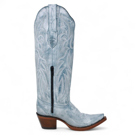 Botas Altas de Piel Original Punta Recortada Para Dama Color Azul Mezclilla - Los Altos Boots - Los Altos Boots