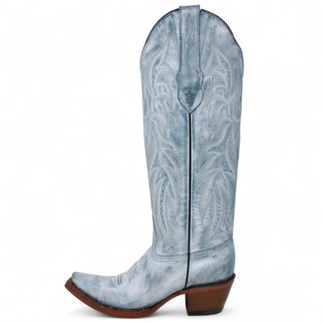 Botas Altas de Piel Original Punta Recortada Para Dama Color Azul Mezclilla - Los Altos Boots - Los Altos Boots