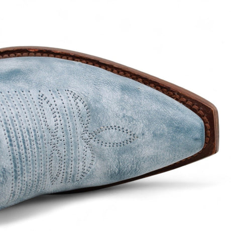 Botas Altas de Piel Original Punta Recortada Para Dama Color Azul Mezclilla - Los Altos Boots - Los Altos Boots