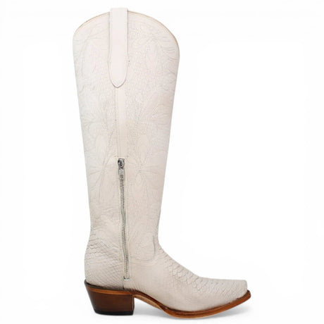 Botas Altas Hueso de Cuero Original con Grabado Piton Q34T5704 - Quincy Boots