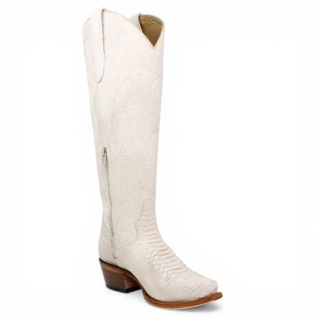 Botas Altas Hueso de Cuero Original con Grabado Piton Q34T5704 - Quincy Boots