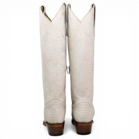 Botas Altas Hueso de Cuero Original con Grabado Piton Q34T5704 - Quincy Boots