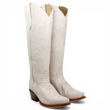 Botas Altas Hueso de Cuero Original con Grabado Piton Q34T5704 - Quincy Boots