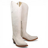 Botas Altas Hueso de Cuero Original con Grabado Piton Q34T5704 - Quincy Boots