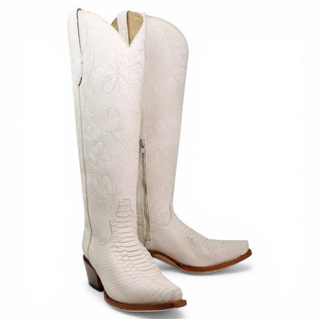 Botas Altas Hueso de Cuero Original con Grabado Piton Q34T5704 - Quincy Boots