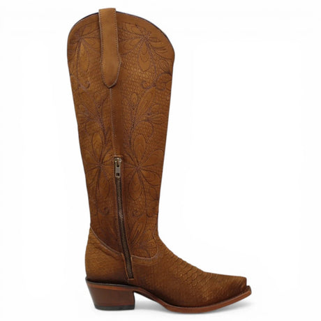 Botas Altas Miel de Cuero Original con Grabado Piton Q34T5759 - Quincy Boots