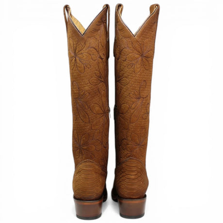 Botas Altas Miel de Cuero Original con Grabado Piton Q34T5759 - Quincy Boots