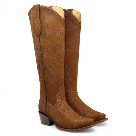 Botas Altas Miel de Cuero Original con Grabado Piton Q34T5759 - Quincy Boots