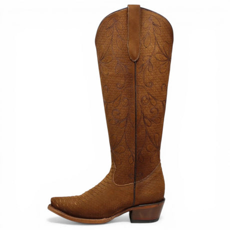 Botas Altas Miel de Cuero Original con Grabado Piton Q34T5759 - Quincy Boots