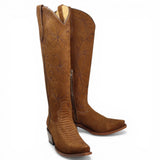 Botas Altas Miel de Cuero Original con Grabado Piton Q34T5759 - Quincy Boots