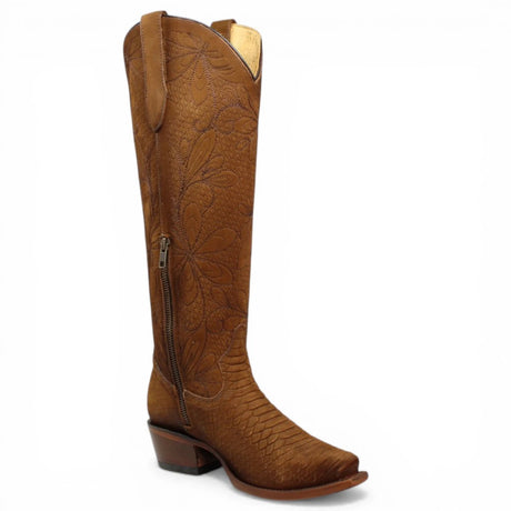 Botas Altas Miel de Cuero Original con Grabado Piton Q34T5759 - Quincy Boots