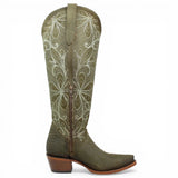 Botas Altas Verdes de Cuero Original con Grabado Piton Q34T5709 - Quincy Boots