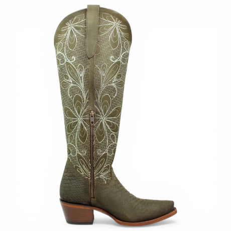 Botas Altas Verdes de Cuero Original con Grabado Piton Q34T5709 - Quincy Boots