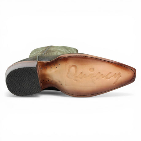 Botas Altas Verdes de Cuero Original con Grabado Piton Q34T5709 - Quincy Boots