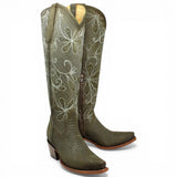 Botas Altas Verdes de Cuero Original con Grabado Piton Q34T5709 - Quincy Boots
