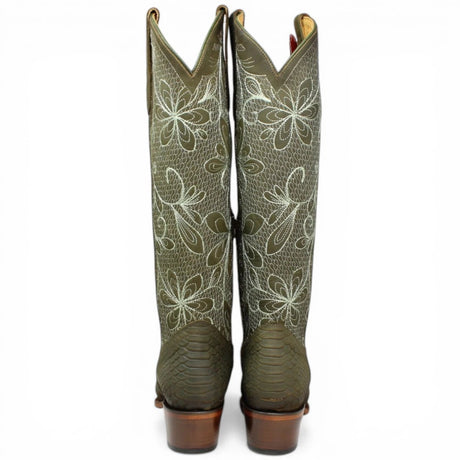 Botas Altas Verdes de Cuero Original con Grabado Piton Q34T5709 - Quincy Boots