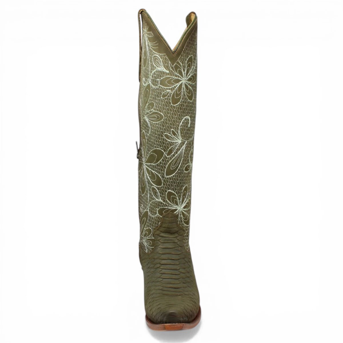 Botas Altas Verdes de Cuero Original con Grabado Piton Q34T5709 - Quincy Boots