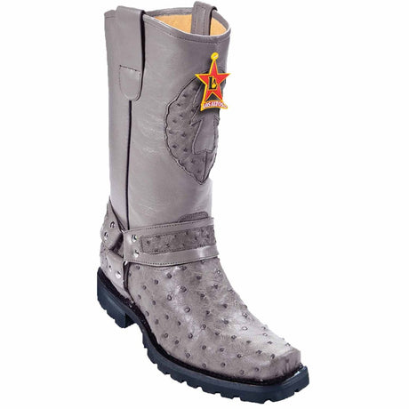 Botas Biker de Avestruz Original Color Gris -  Los Altos Boots - Los Altos Boots