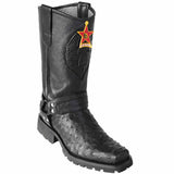 Botas Biker de Avestruz Original Color Negro -  Los Altos Boots - Los Altos Boots