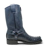 Botas Biker de Cocodrilo Caiman Cola Original Color Azul Marino - Los Altos Boots - Los Altos Boots