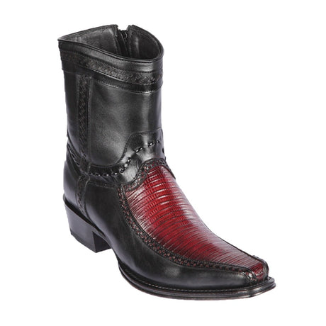 Botas Cortas de Armadillo Teju y Venado Original Punta Europea Color Vino Difuminado - Los Altos Boots - Los Altos Boots