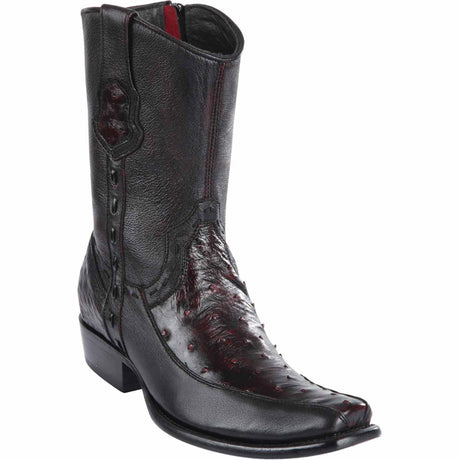 Botas Cortas de Avestruz Original Horma Dubai Color Negro Rojizo - Wild West Boots - Wild West Boots