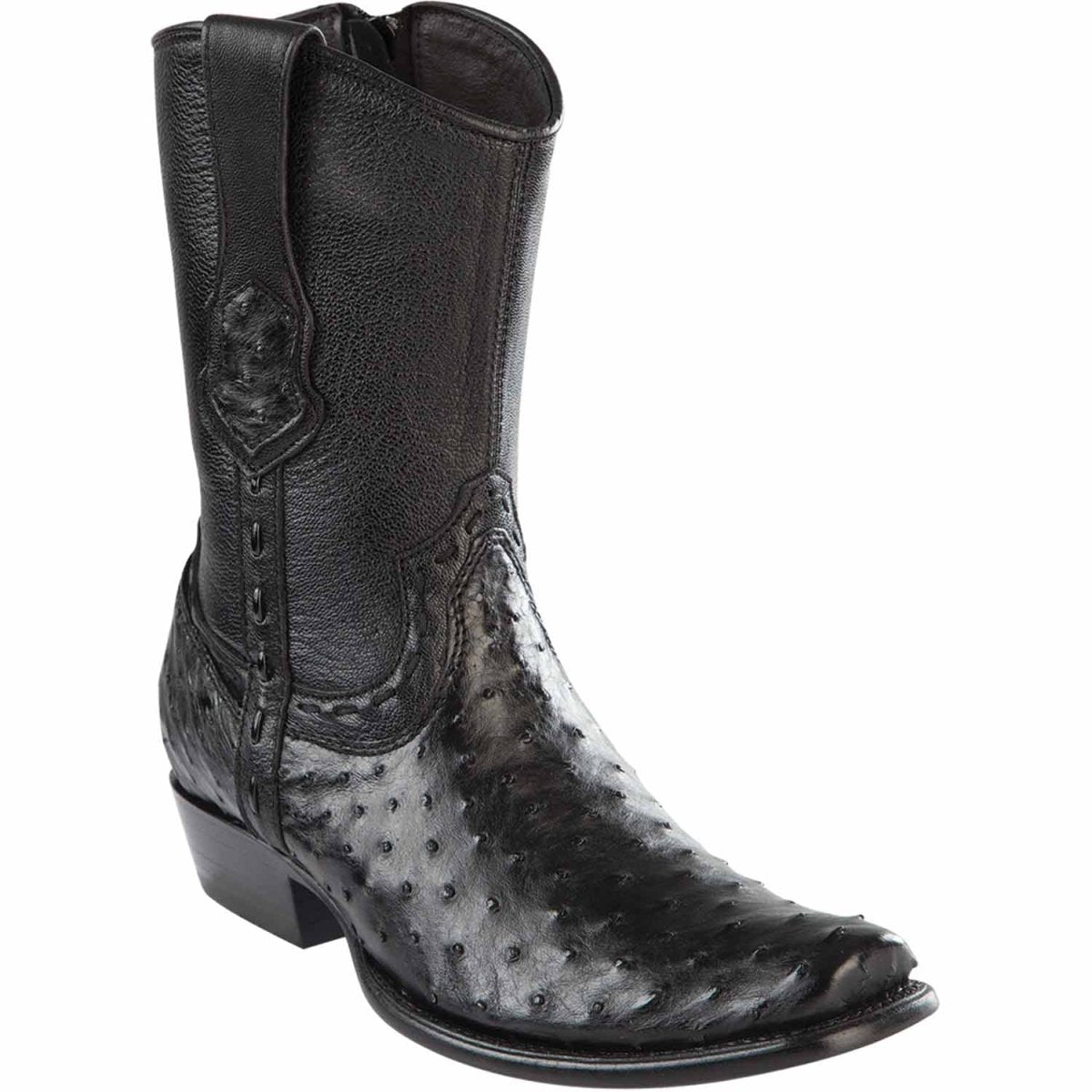 Botas Cortas de Avestruz Original Punta Dubai Cuadrada Color Negro - Wild West Boots - Wild West Boots
