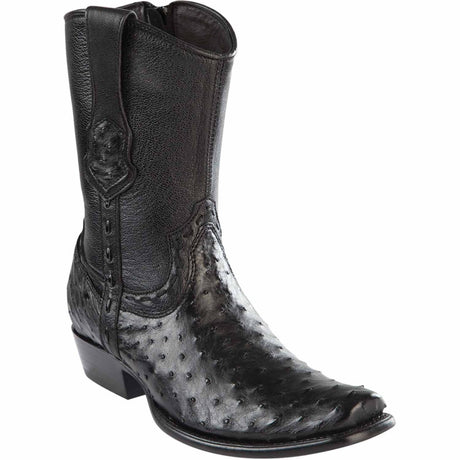 Botas Cortas de Avestruz Original Punta Dubai Cuadrada Color Negro - Wild West Boots - Wild West Boots