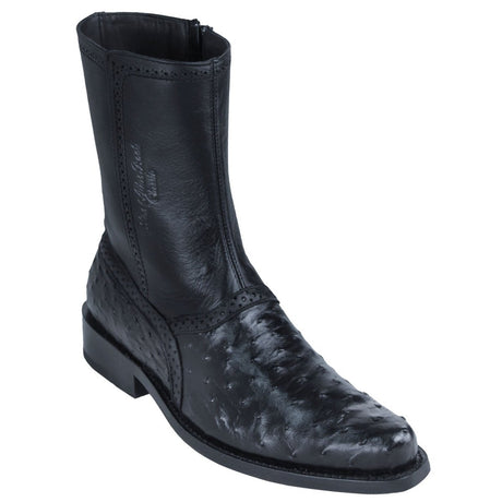 Botas Cortas de Avestruz Original Punta Oval Color Negro - Los Altos Boots - Los Altos Boots