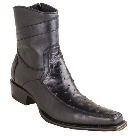 Botas Cortas de Avestruz y Piel Original Punta Europea Color Negro - Los Altos Boots - Los Altos Boots