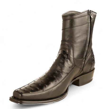 Botas Cortas de Avestruz y Piel Original Punta Europea Color Negro - Los Altos Boots - Los Altos Boots