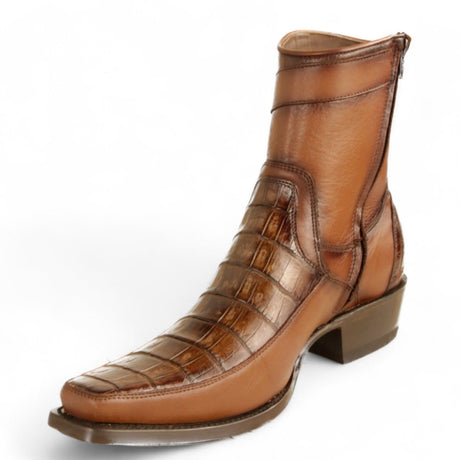 Botas Cortas de Caiman y Piel Original Punta Europea Color Cafe Difuminado - Los Altos Boots - Los Altos Boots