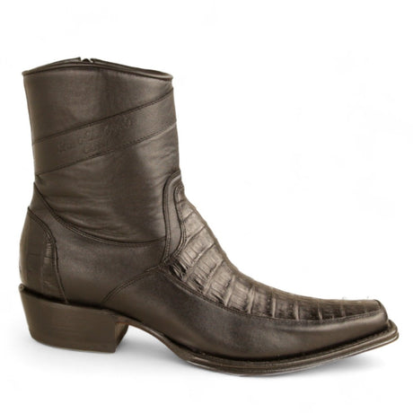 Botas Cortas de Caiman y Piel Original Punta Europea Color Negro - Los Altos Boots - Los Altos Boots